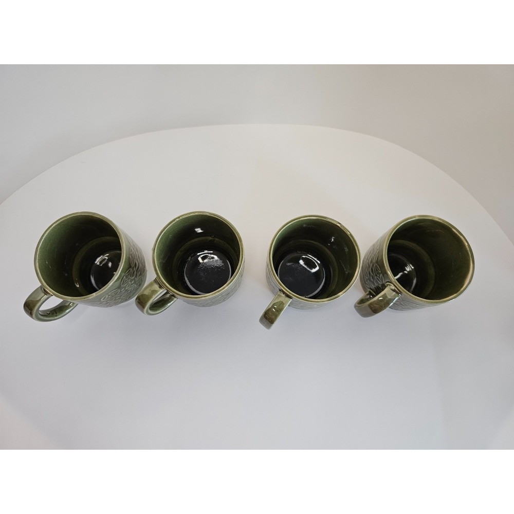 Vintage Avocado Green Mug Set of Four with Hanging Wall Rack 1970's Japan NIB - Picture 6 of 14